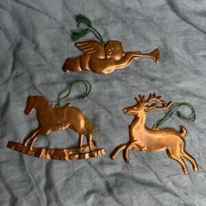 Dept 56 Set of 3 Pressed Copper Christmas Holiday Ornaments Primitive Cottage